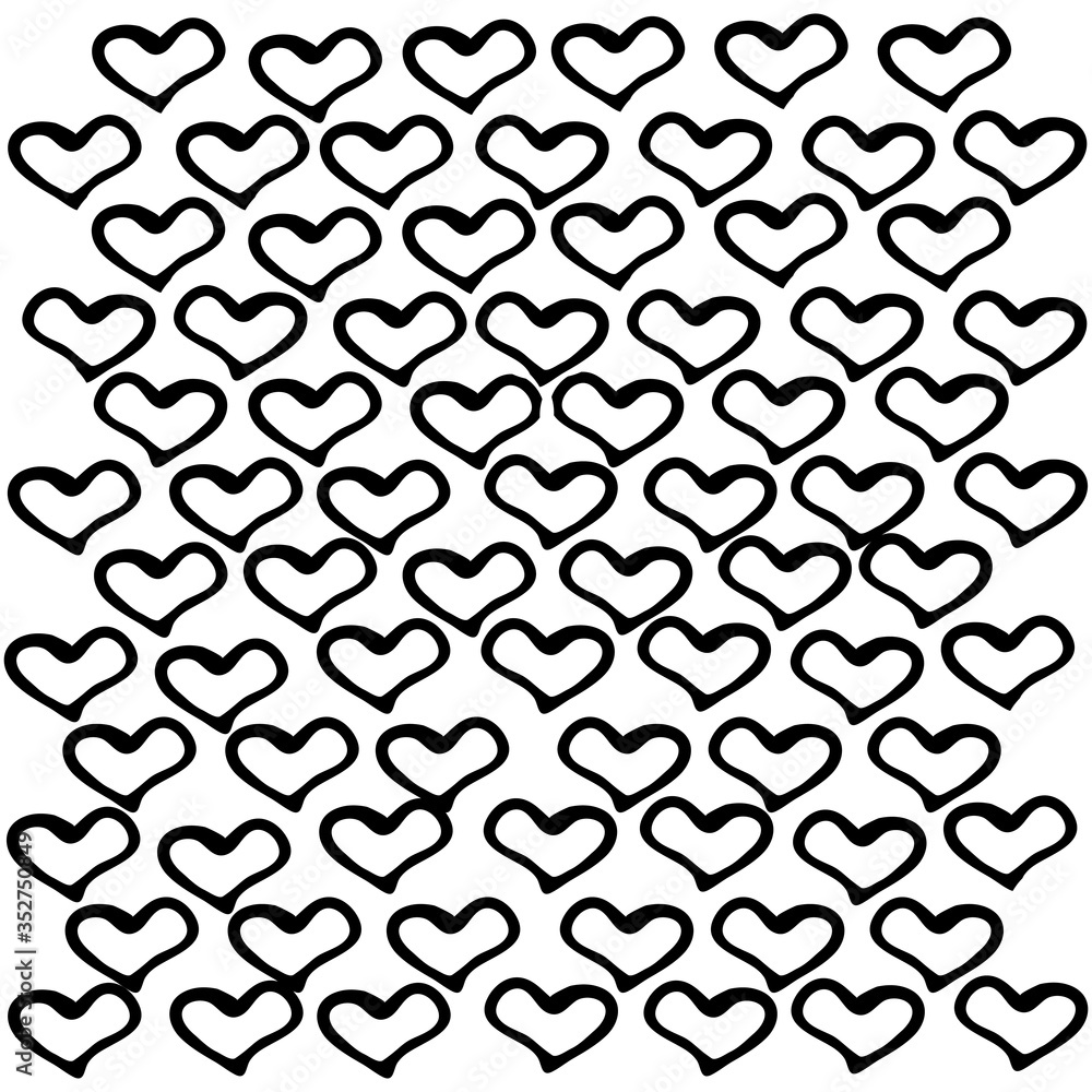 Love set unique hand drawn icons romantic doodle hearts for Valentines Day and Wedding, invitation card background, wrapping paper and design