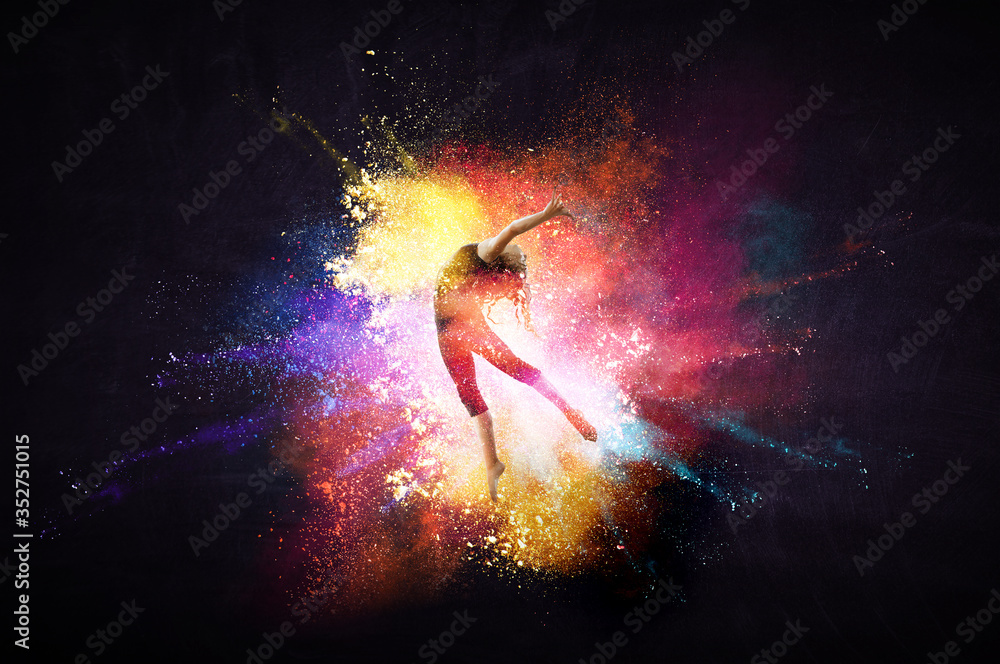 Female dancer against colourful background Female dancer against colourful background