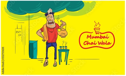 mumbai tea making people illustration