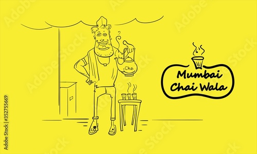 mumbai tea making people illustration