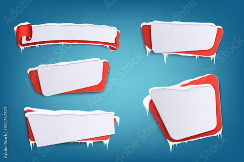 Winter or Christmas banners set vector illustrations on blue background.