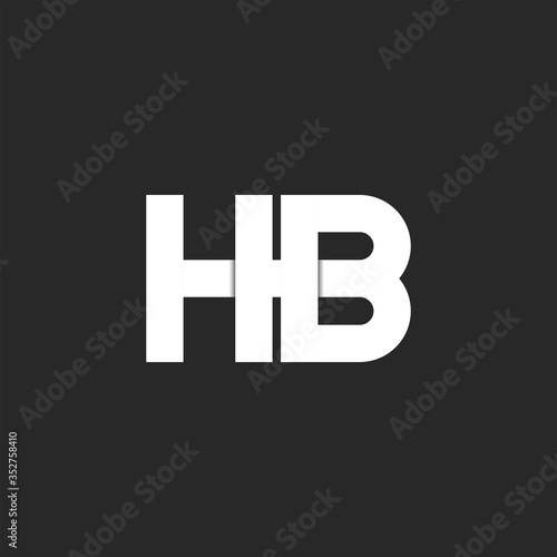 Logo HB initials monogram bold font, two white overlapping letters H and B mark combination on the black for business or wedding card emblem