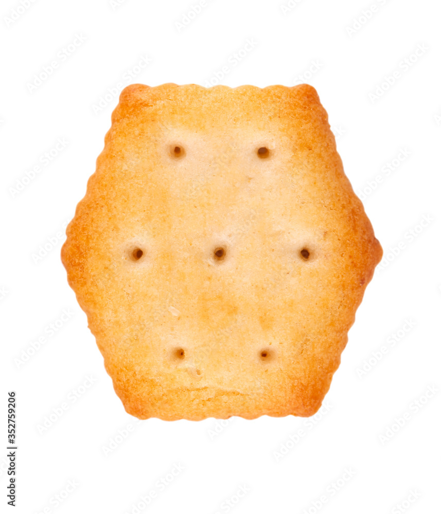 Fototapeta premium Cracker isolated on white background. Dry cracker cookies isolated. Salty snacks isolated. Top view.