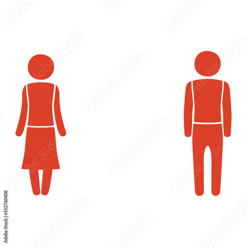 離れて立っている男性と女性のイラスト。
