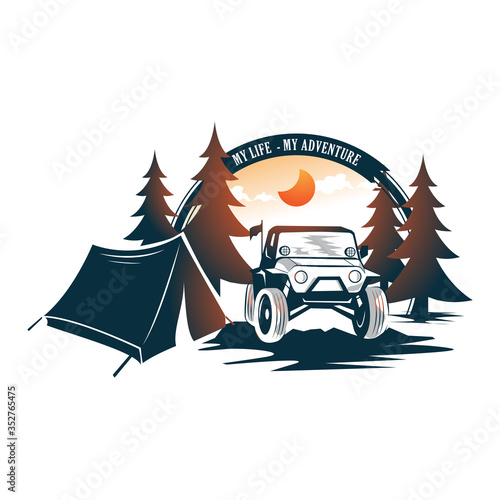 Adventure car camping in the forest