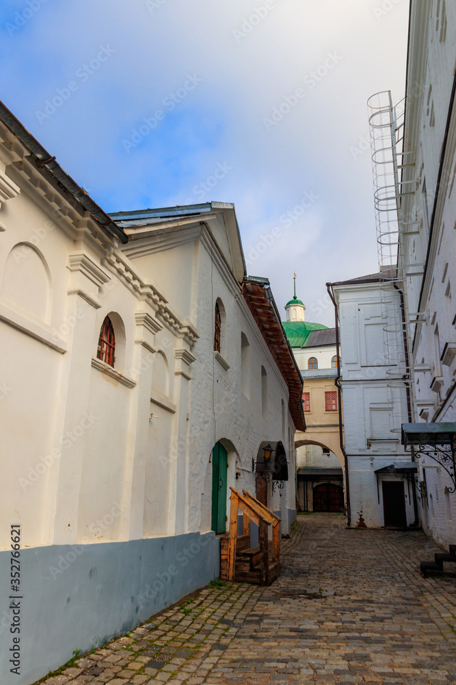 Old narrow street in Trinity Lavra of St. Sergius in Sergiev Posad, Russia