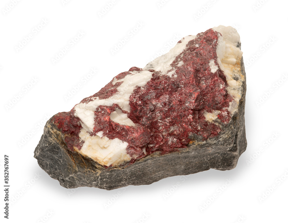 Cinnabar mineral with on white background Cinnabar mineral with on white background