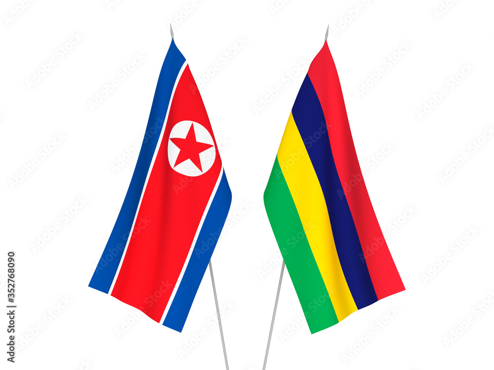 Republic of Mauritius and North Korea flags