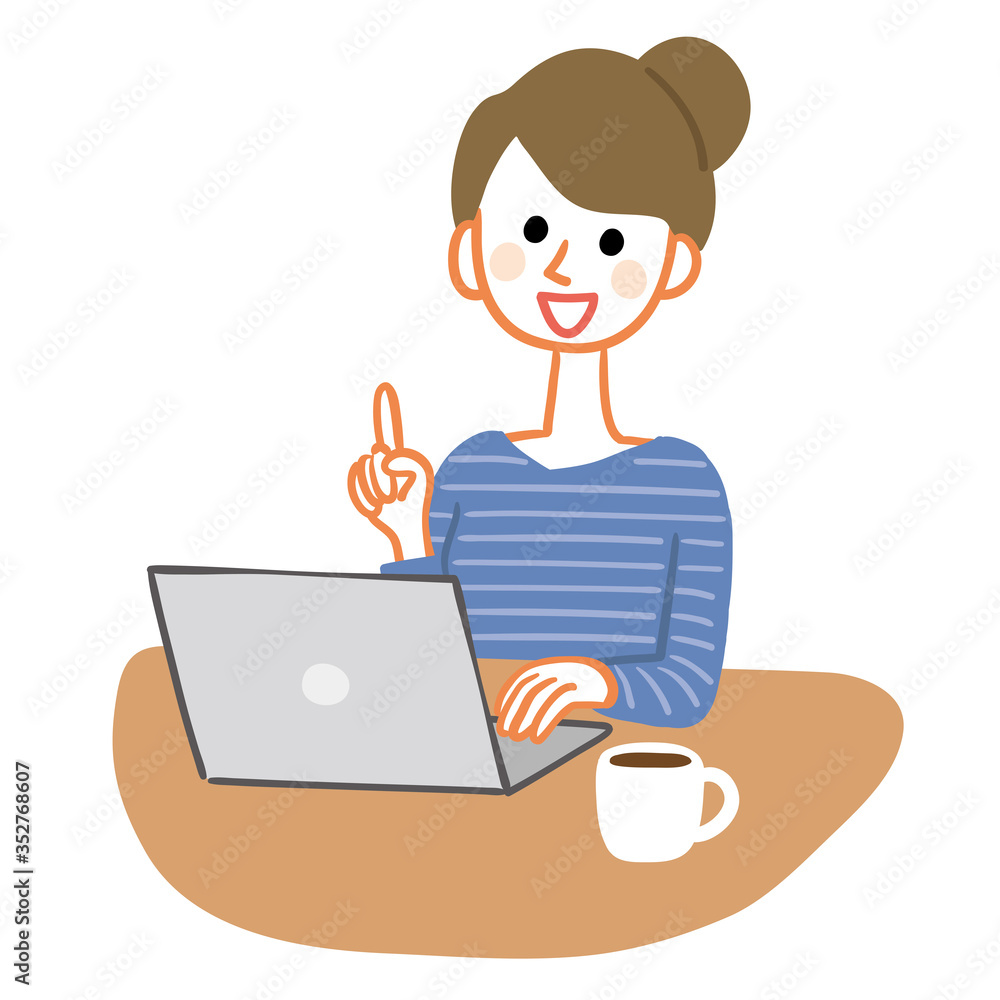 Illustration of a woman doing desk work at home Illustration of a woman doing desk work at home