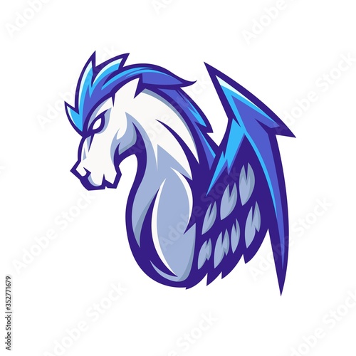 Pegasus athletic club vector logo concept isolated on white background for badge, emblem and t shirt printing. Modern sport team mascot badge design.
