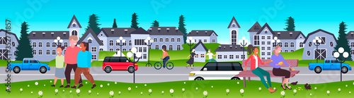 people walking outdoors coronavirus win men women celebrating victory over covid-19 ending pandemic quarantine concept cityscape background horizontal full length vector illustration