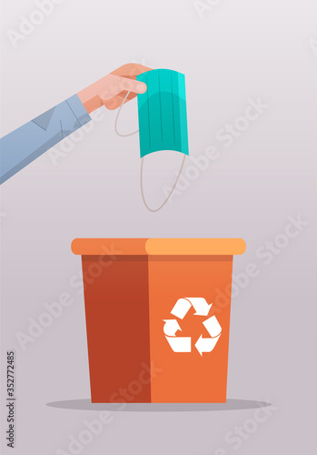 human hand throwing away medical mask coronavirus win defeated covid-19 victory over nCoV virus ending pandemic quarantine concept vertical vector illustration