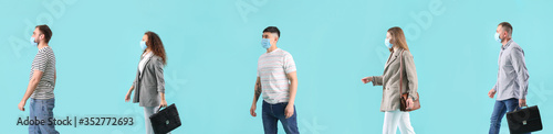 People in medical masks on ...