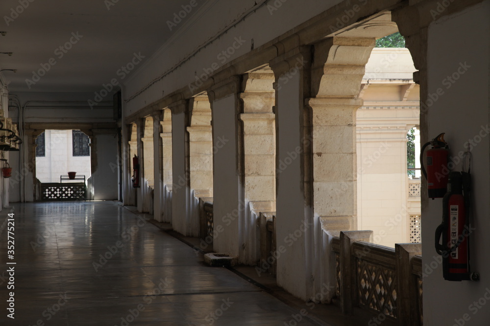 New Delhi, Delhi/India- May 20 2020: Vintage corridor of the old building with good ventilation.