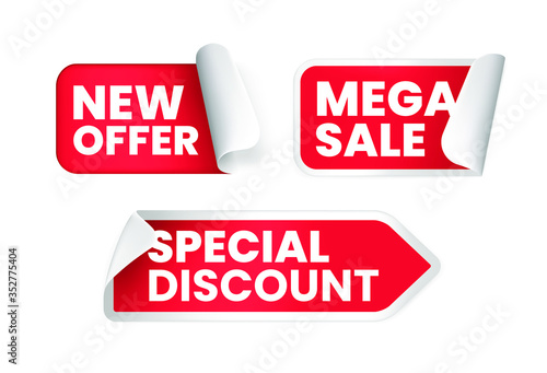 Collection of High Quality Realistic Red Labels on White Background . Isolated Vector Elements
