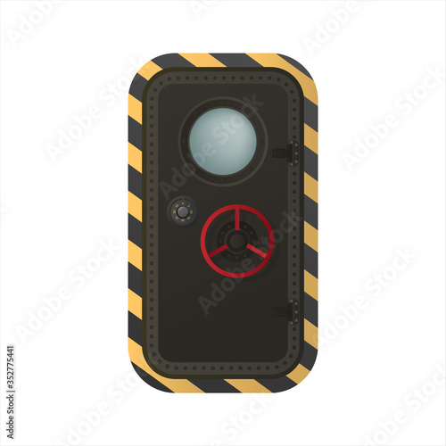 Hopper door. Door for a military bomb shelter. Separate on a white background. Good for the design of military buildings, bunkers, bomb shelters and laboratories. Vector.