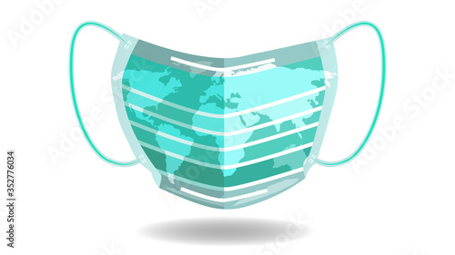 Disposable one time Surgical Face Mask with world map vector art and graphic