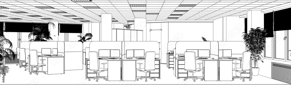 office contour visualization, 3D illustration, sketch, outline office contour visualization, 3D illustration, sketch, outline