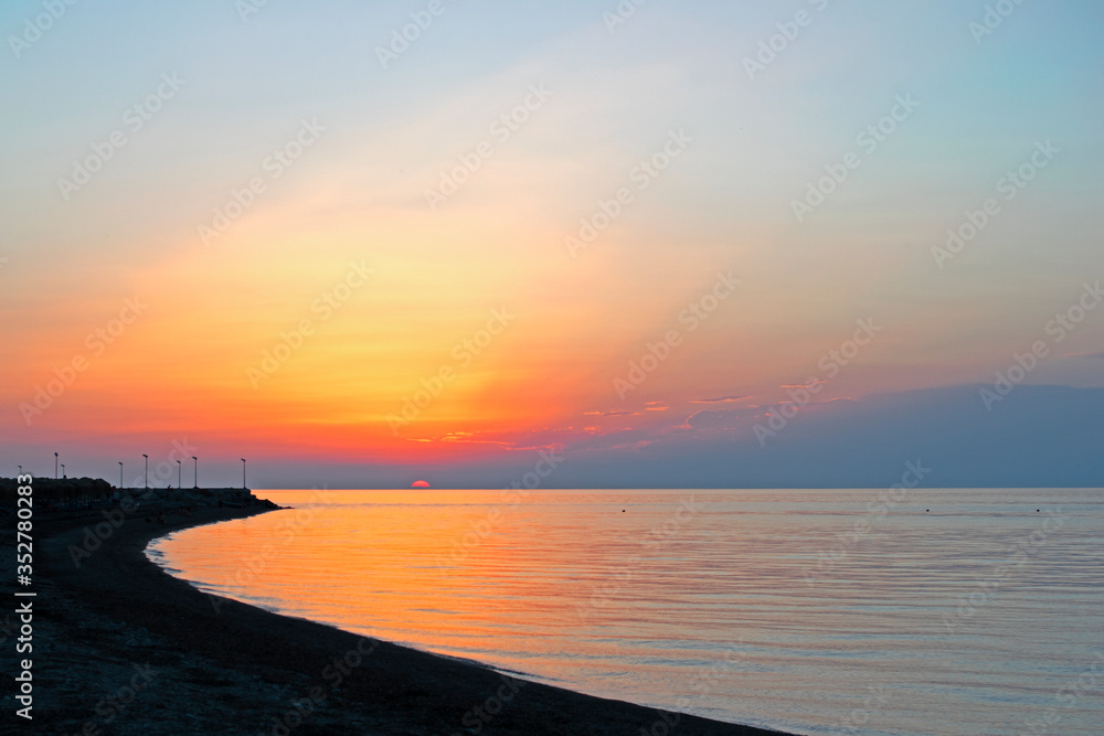 Cloudy sunset over the sea at Therma beach – Samothraki island, Greece, Aegean sea Cloudy sunset over the sea at Therma beach – Samothraki island, Greece, Aegean sea