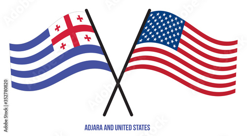 Adjara and United States Flags Crossed And Waving Flat Style. Official Proportion. Correct Colors