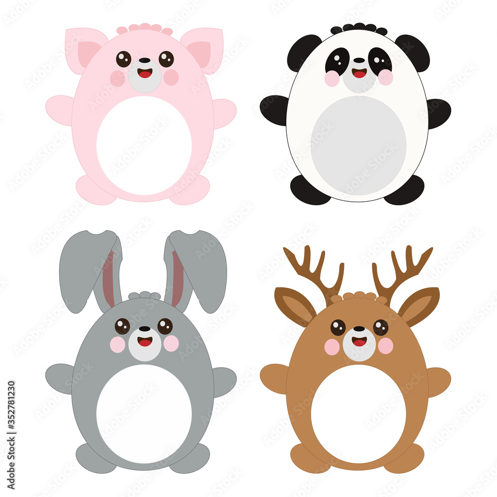 Vector Collection of Cute Hand Drawn Animals. Illustration of Pig, Deer. Rabbits and Pandas are Great for Funny and Unique Greeting Cards Vector Collection of Cute Hand Drawn Animals. Illustration of Pig, Deer. Rabbits and Pandas are Great for Funny and Unique Greeting Cards