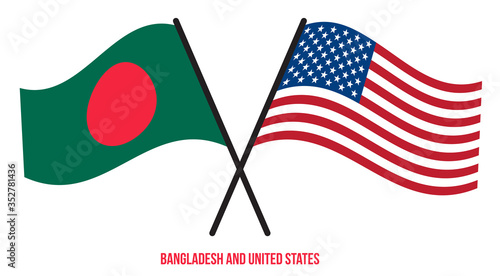 Bangladesh and United States Flags Crossed Flat Style. Official Proportion. Correct Colors