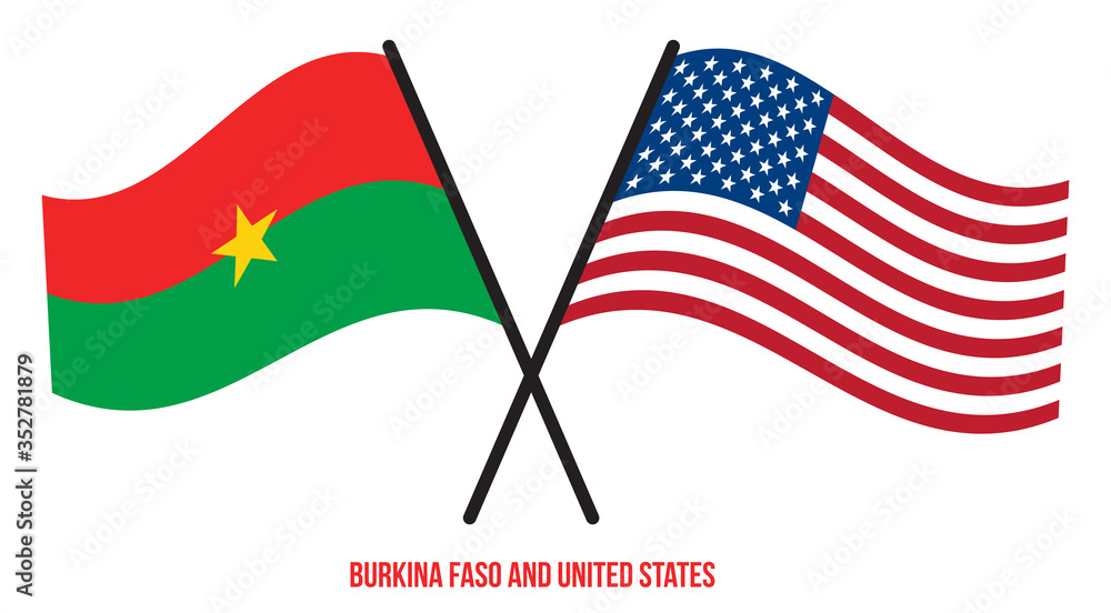 Burkina Faso and United States Flags Crossed Flat Style. Official Proportion. Correct Colors