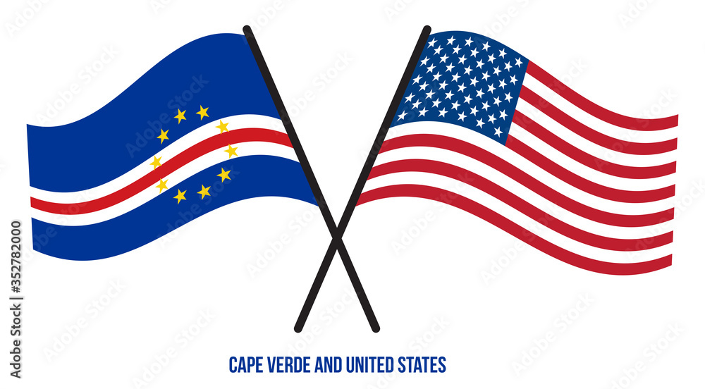 Cape Verde and United States Flags Crossed Flat Style. Official Proportion. Correct Colors