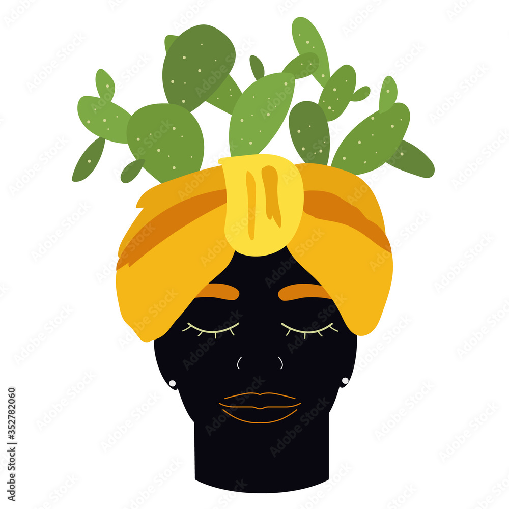 Traditional sicilian vase with moor head and cacti. Moorish, planter