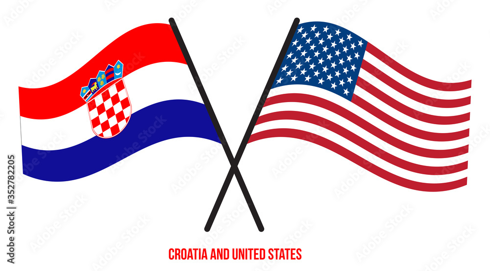 Croatia and United States Flags Crossed And Waving Flat Style. Official Proportion. Correct Colors