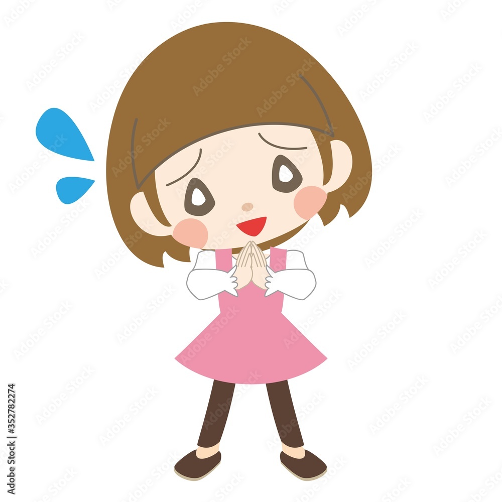 両手を合わせて首を傾げる女の子 両手を合わせて首を傾げる女の子