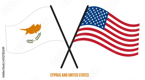 Cyprus and United States Flags Crossed And Waving Flat Style. Official Proportion. Correct Colors