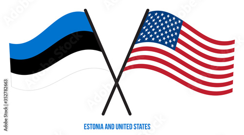 Estonia and United States Flags Crossed And Waving Flat Style. Official Proportion. Correct Colors