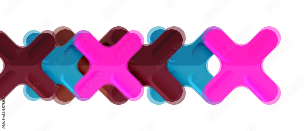Glossy multicolored plastic style cross composition, x shape design, techno geometric modern abstract background. Trendy abstract layout template Glossy multicolored plastic style cross composition, x shape design, techno geometric modern abstract background. Trendy abstract layout template