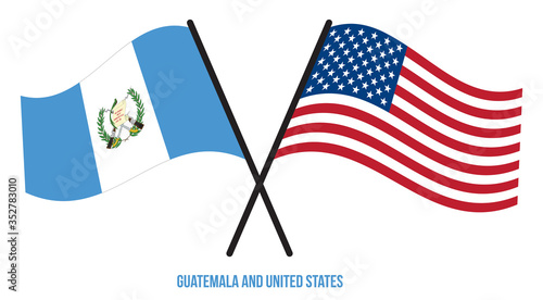 Guatemala and United States Flags Crossed And Waving Flat Style. Official Proportion. Correct Colors