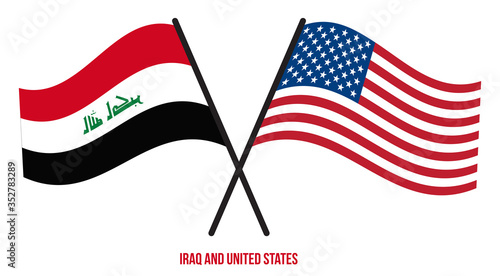 Iraq and United States Flags Crossed And Waving Flat Style. Official Proportion. Correct Colors