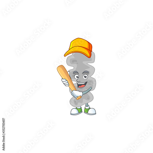 cartoon design concept of leptospirillum ferriphilum playing baseball with stick