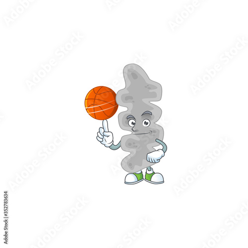 An sporty leptospirillum ferriphilum mascot design style playing basketball on league photo