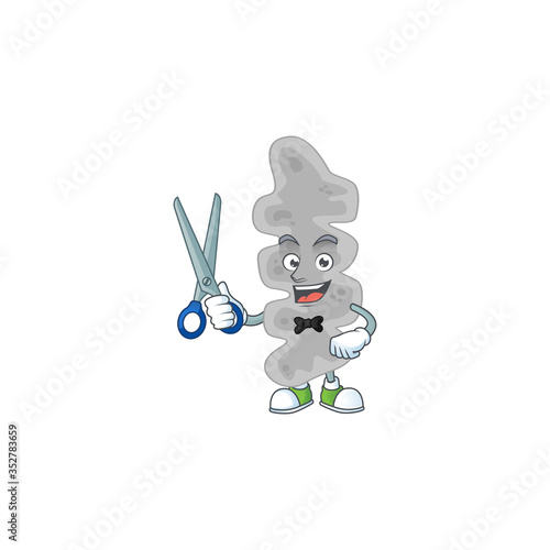 A picture of leptospirillum ferriphilum Barber cartoon character working with scissor