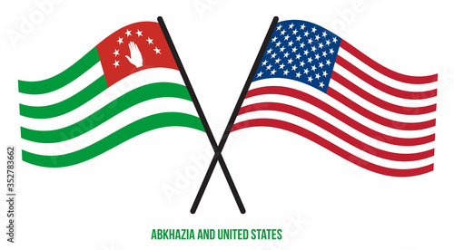 Abkhazia and United States Flags Crossed And Waving Flat Style. Official Proportion. Correct Colors