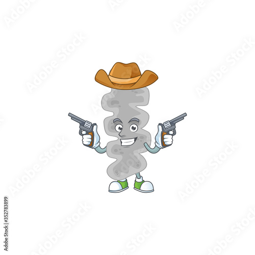 A masculine cowboy cartoon drawing of leptospirillum ferriphilum holding guns