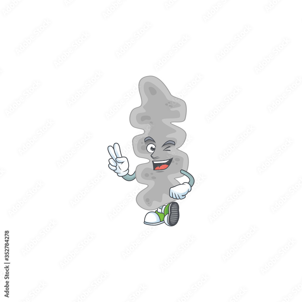 smiling leptospirillum ferriphilum cartoon mascot style with two fingers smiling leptospirillum ferriphilum cartoon mascot style with two fingers