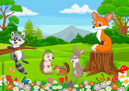 Cartoon wild animals in the jungle