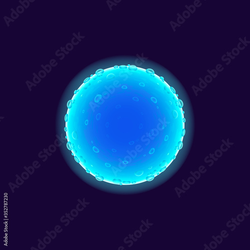 Virus realistic vector illustration. Bacterial cell. Pathogenic organism. Microbiological analysis. 3d isolated blue color circle shape microorganism under microscope on dark blue background