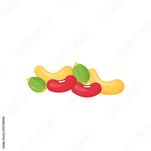 Nuts and beans cartoon vector illustration. Source of vegetable protein and polyunsaturated fats flat color object. Good nutrition. Healthy vegan food isolated on white background