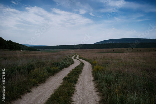 Dirt road among the spring field. Before the storm © YURII Seleznov