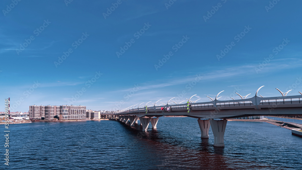Motorway over the sea in Saint Petersburg.