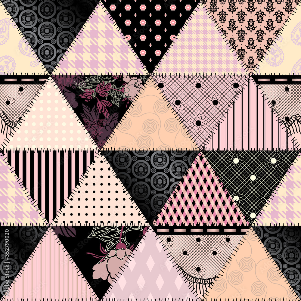 Patchwork textile pattern. Seamless quilting design background. Patchwork textile pattern. Seamless quilting design background.