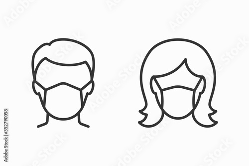Medical face mask line icon on white background. Editable stroke.