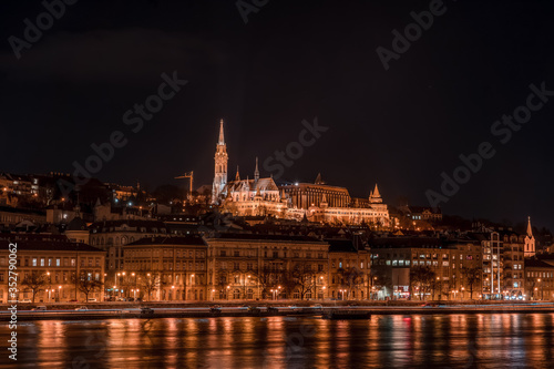Long exposure view of Matyas matthias Church on Fisherman s Bastion hill in Budapest in the night